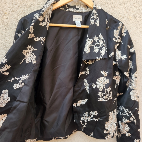 CHICO'S Women's Blazer Medium Black Silk Blend Embroidered Floral Whimsigoth - Picture 6 of 10